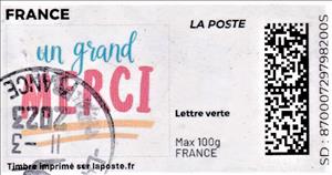 Stamp, Big Thanks. Un Grand Merci 2. Redesign without Laposte logo, France,  , Greetings, Special Occasions
