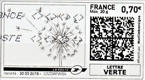 Stamp, Dandelion Seed Head in grey, France,  , Flowers, Plants (Flora)