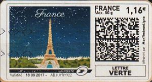 Stamp, France: Eiffel tower on a Starry Night, France,  , Towers, Townscapes / City Views