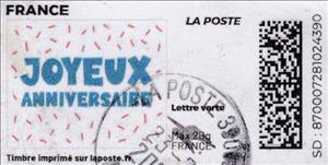 Stamp, Happy Birthday. Joyeux Anniversaire. Redesign without Lapost, France,  , Anniversaries and Jubilees, Greetings, Special Occasions
