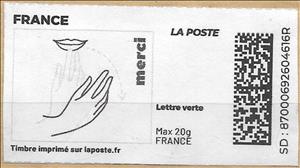 Stamp, Merci. Redesign without laposte logo, France,  , Greetings, Hands, Languages