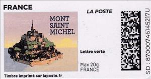 Stamp, Mont Saint Michel 3 in colour. Redesign without Laposte logo, France,  , Churches - Cathedrals - Basilicas - Chapels, Islands