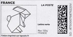 Stamp, Origami Rabbit. Redesign without Laposte logo, France,  , Rabbits