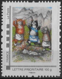 Painting of three cats wearing masonic aprons