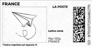 Stamp, Paper Aeroplane 2. Redesign wihout Laposte logo, France,  , Toys