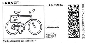 Stamp, Postbike. Redesign without Laposte logo, France,  , Bicycles, Postal Traffic