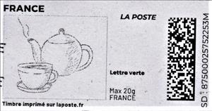 Stamp, Teapot cup and saucer. Redesign without Laposte logo, France,  , Beverages, Ceramics, Tea