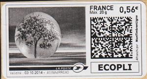 Stamp, Tree in a Bubble in black, France,  , Environment Protection, Trees