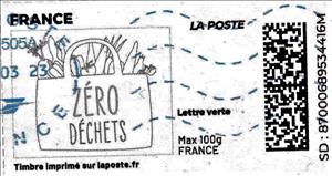 Stamp, Zero Waste. Zero Dechets. Line Drawing. Redesign, France,  , Environment Protection, Shopping, Waste