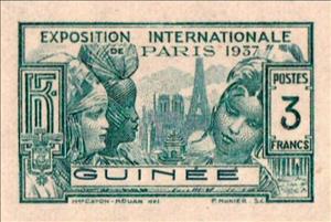 Stamp, International Exhibition of Paris, French Guiana,  , Churches - Cathedrals - Basilicas - Chapels, Expositions, Towers, Women, World Exhibitions