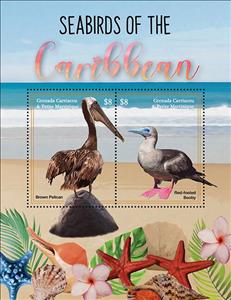 Souvenir Sheet, Brown Pelican - Red-footed Boody, Grenada Carriacou & Petite Martinique,  , Animals (Fauna), Birds