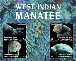 Mini Sheet, West Indian manatee (Trichechus manatus), Grenada Carriacou & Petite Martinique,  