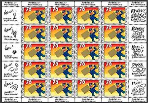 Full Pane, Blue Uniform (Hidden Envelope), Liechtenstein,  , Postal Services, Postmen