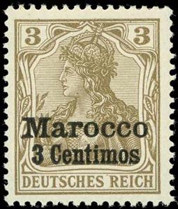 Stamp, Germania with imperial crown, hatched background, Morocco, German Post Offices,  , Crowns and Coronets, Women
