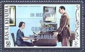 Stamp, General and mme de Gaulle, Ras al Khaimah,  , Famous People, Generals, Heads of State, Military Forces, Musical Instruments