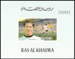 Souvenir Sheet, Gerd Müller (1945-2021), Germany, Ras al Khaimah,  , Football (Soccer), Sports