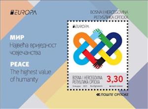 Souvenir Sheet, Interlocked Hands, Bosnia and Herzegovina, Serbian Admin,  , C.E.P.T. / Europe, Hands, Seals (Emblems)