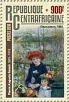 Stamp, The 175th Ann. of the Birth of Pierre-A. Renoir, 1841-1919, Central African Republic,  , Anniversaries and Jubilees, Art, Famous People, Painters, Paintings