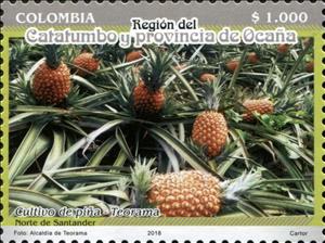 Stamp, Pineapples (Ananas comosus), Colombia,  , Agriculture, Fruits