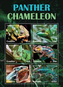 Mini Sheet, Panther Chameleon, Gambia,  , Animals (Fauna), Chameleons, Reptiles
