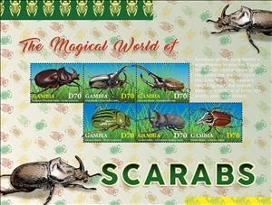 Mini Sheet, The Magical Word os Scarabs, Gambia,  , Animals (Fauna), Beetles, Insects