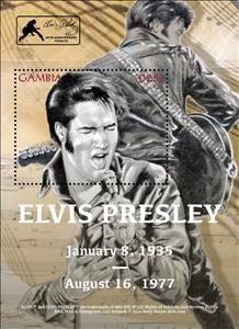 Souvenir Sheet, Tribute to Elvis Presley, Gambia,  , Actors, Elvis Presley, Famous People, Musicians, Singers