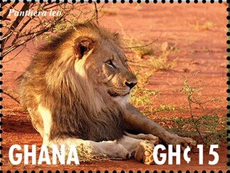 Stamp, Lion (Panthera leo), Ghana,  , Animals (Fauna), Лев, Mammals