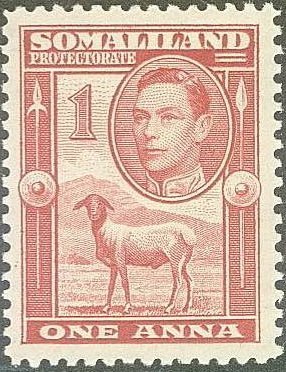 Stamp, George VI, Black-headed Somalisheep (Ovis orientalis aries), British colonies and territories,  , Mammals, Sheep, Kings, Animals (Fauna)