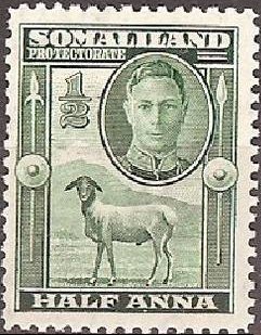 Stamp, George VI, Black-headed Somalisheep (Ovis orientalis aries), British colonies and territories,  , Mammals, Sheep, Kings, Animals (Fauna)