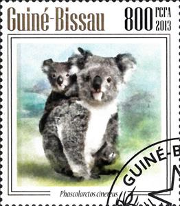 Stamp, Koalas, Guinea-Bissau,  , Animals (Fauna), Infant Animals, Koalas, Mammals, Marsupials