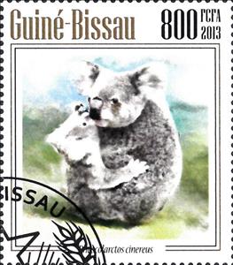 Stamp, Koalas, Guinea-Bissau,  , Animals (Fauna), Infant Animals, Koalas, Mammals, Marsupials