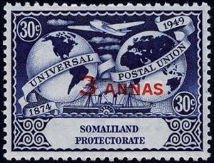 Stamp, Globe, airplane and ship, British colonies and territories,  , UPU, Aviation, Aircrafts