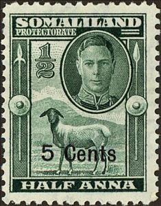 Stamp, George VI, Black-headed Somalisheep (Ovis orientalis aries) , British colonies and territories,  
