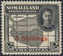 Stamp, 5 Shilling of 5 Rupie(Mi.Nr.:100), British colonies and territories,  