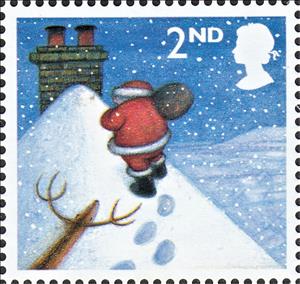 Stamp, Father Christmas on the roof., United Kingdom of Great Britain & Northern Ireland,  , Christmas