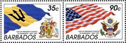 Se-tenant, Barbados' and US' flags and arms, Barbados,  , Coats of Arms, Flags