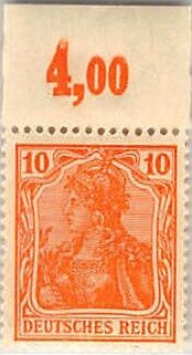 Stamp with Collectible Margin, Germania with hatched background, German Realm,  , Crowns and Coronets, Women