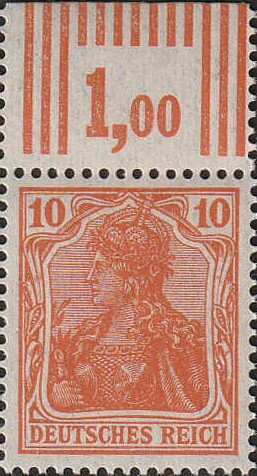 Stamp with Collectible Margin, Germania with hatched background, German Realm,  , Crowns and Coronets, Women
