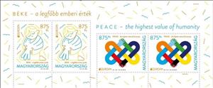 Souvenir Sheet, Europa (C.E.P.T.) 2023 - Peace, Humanity's Highest Value, Hungary,  , C.E.P.T. / Europe, Children, Hands, Peace Doves, Pigeons, Seals (Emblems), Stylized Animals