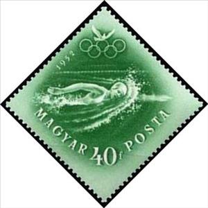 Stamp, Swimming, Hungary,  , Aquatic Sports, Olympic Games, Sports, Swimming