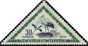 Stamp, White Stork (Ciconia ciconia), Hungary,  , Animals (Fauna), Birds, Storks, Triangle Stamps