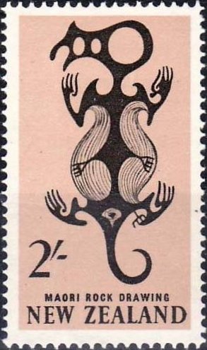 Stamp, Maori Art: Rock Drawing in Taniwha, New Zealand,  , Art, Rock Art and Cave Paintings