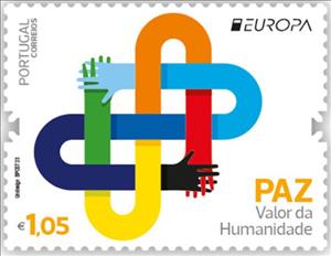 Stamp, Interlocked Hands, Portugal,  , C.E.P.T. / Europe, Hands, Seals (Emblems)