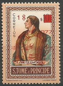 Stamp, João de Santarém Overprint Type I, São Tomé and Príncipe,  , Explorers, Famous People, Men, Navigators, U.P.U.
