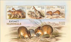 Souvenir Sheet, Extinct Mammals of Australia, Australia,  , Animals (Fauna), Dogs, Kangaroos, Mammals, Marsupials, Mice