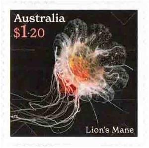 Stamp, Lion's Mane (Cyanea annaskala), Australia,  , Animals (Fauna), Jellyfish, Sea Life