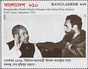 Stamp, With F. Castro, Cuban president, Bangladesh,  , Politicians