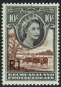 Stamp, Queen Elizabeth II, Cattle (Bos primigenius taurus), Bechuanaland Protectorate,  , Animals (Fauna), Cattle, Landscapes, Mammals, Queens
