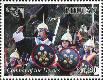 Stamp, Combat of the Heroes, Bhutan,  , Festivals, Masks, Traditions