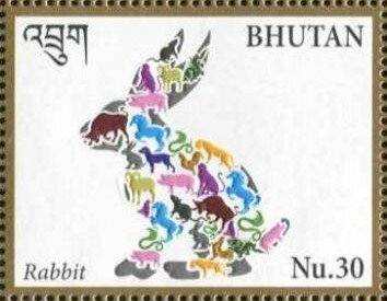 Stamp, Rabbit, Bhutan,  , Animals (Fauna), Chinese New Year, Chinese Zodiac, Mammals, Rabbits, Stylized Animals
